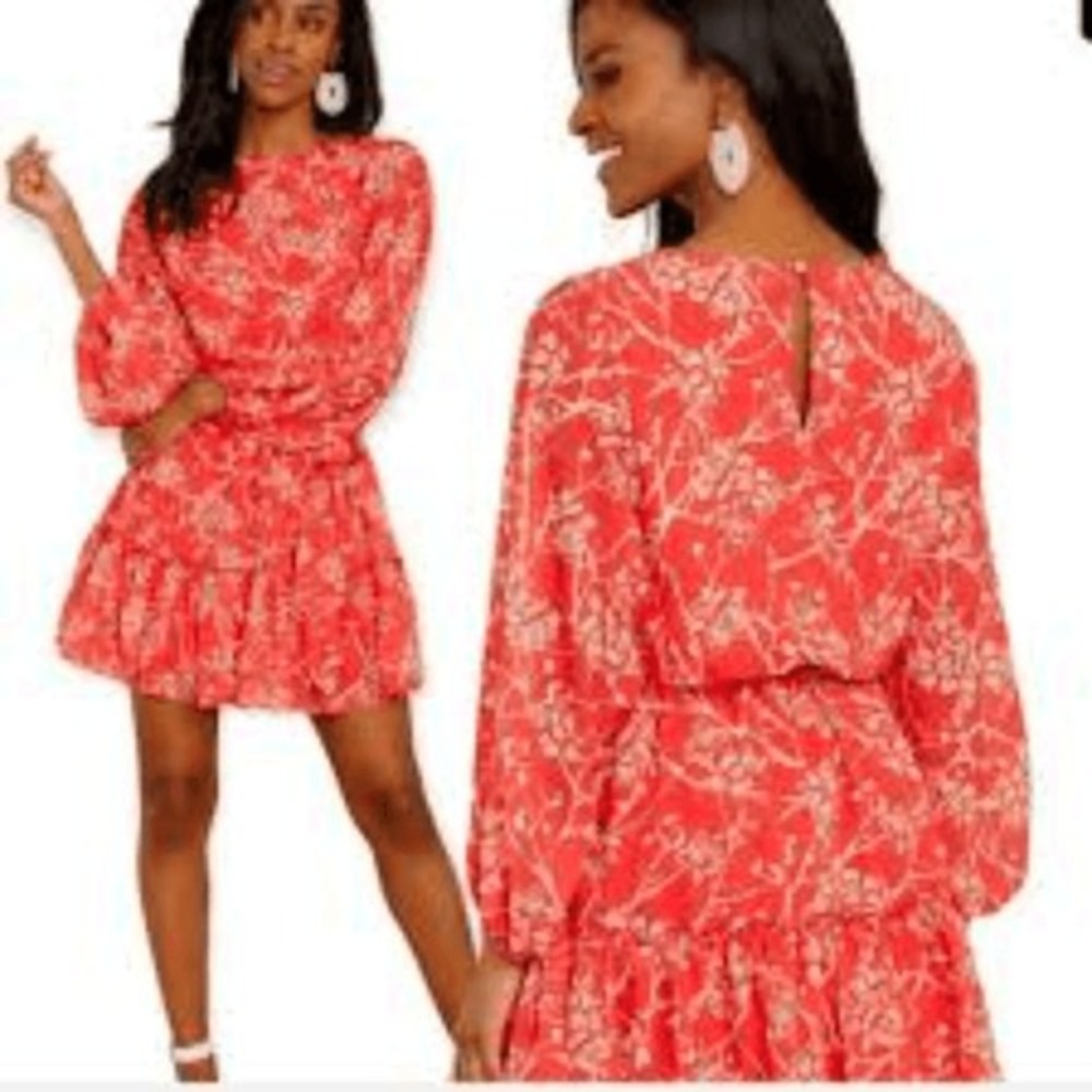 Flying Tomato Red Floral Long Sleeve Mini Dress AD1753-TJ Small - Picture 9 of 9
